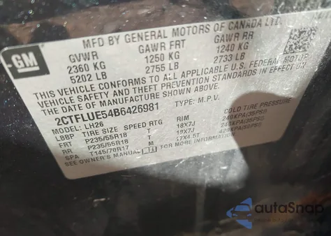 2011 GMC Terrain Slt-1 из США, поврежденный, VIN 2CTFLUE54B6426981